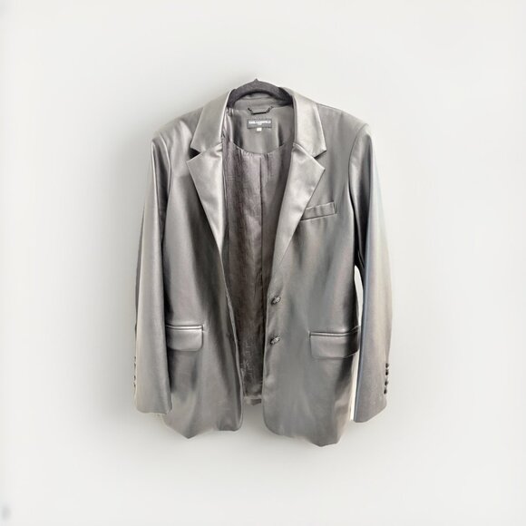 Karl Lagerfeld Black Leather Jacket w Button Details Women's Size 12 NWOT Paris - Picture 10 of 11